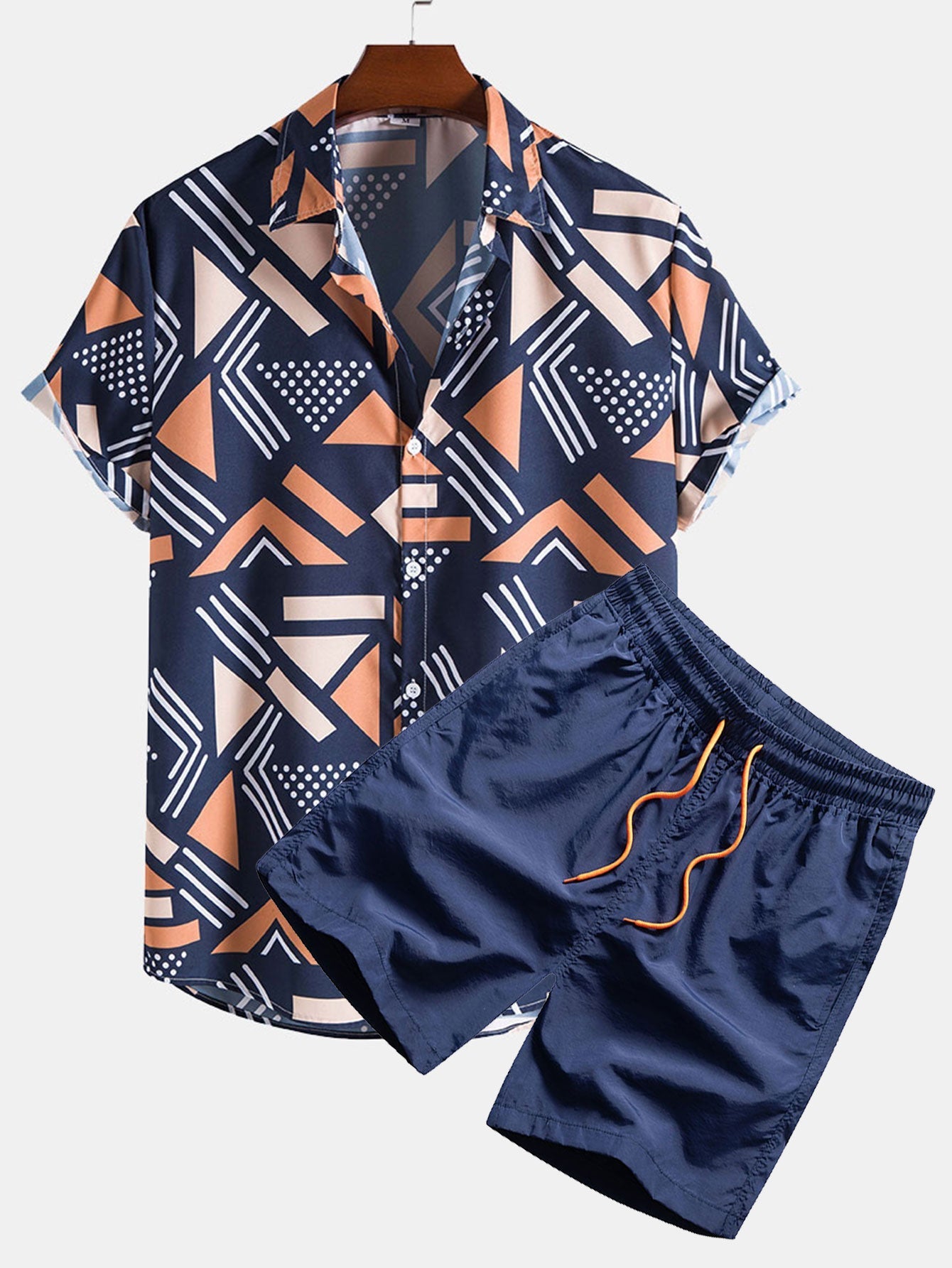 Geometric Pattern Shirt and Swim Shorts Set