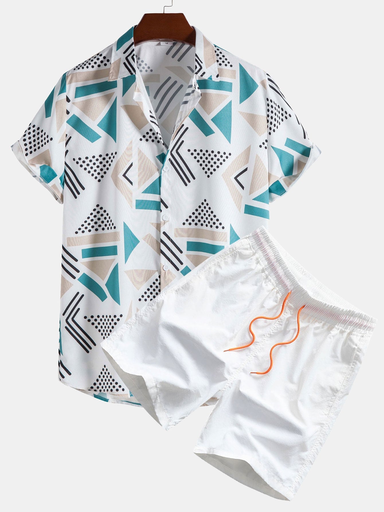Geometric Pattern Shirt and Swim Shorts Set