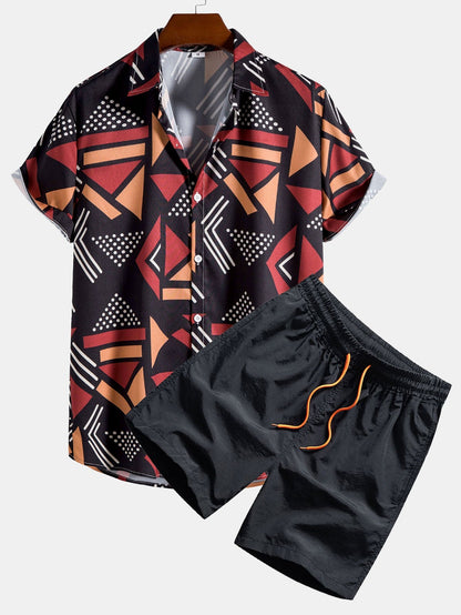 Geometric Pattern Shirt and Swim Shorts Set