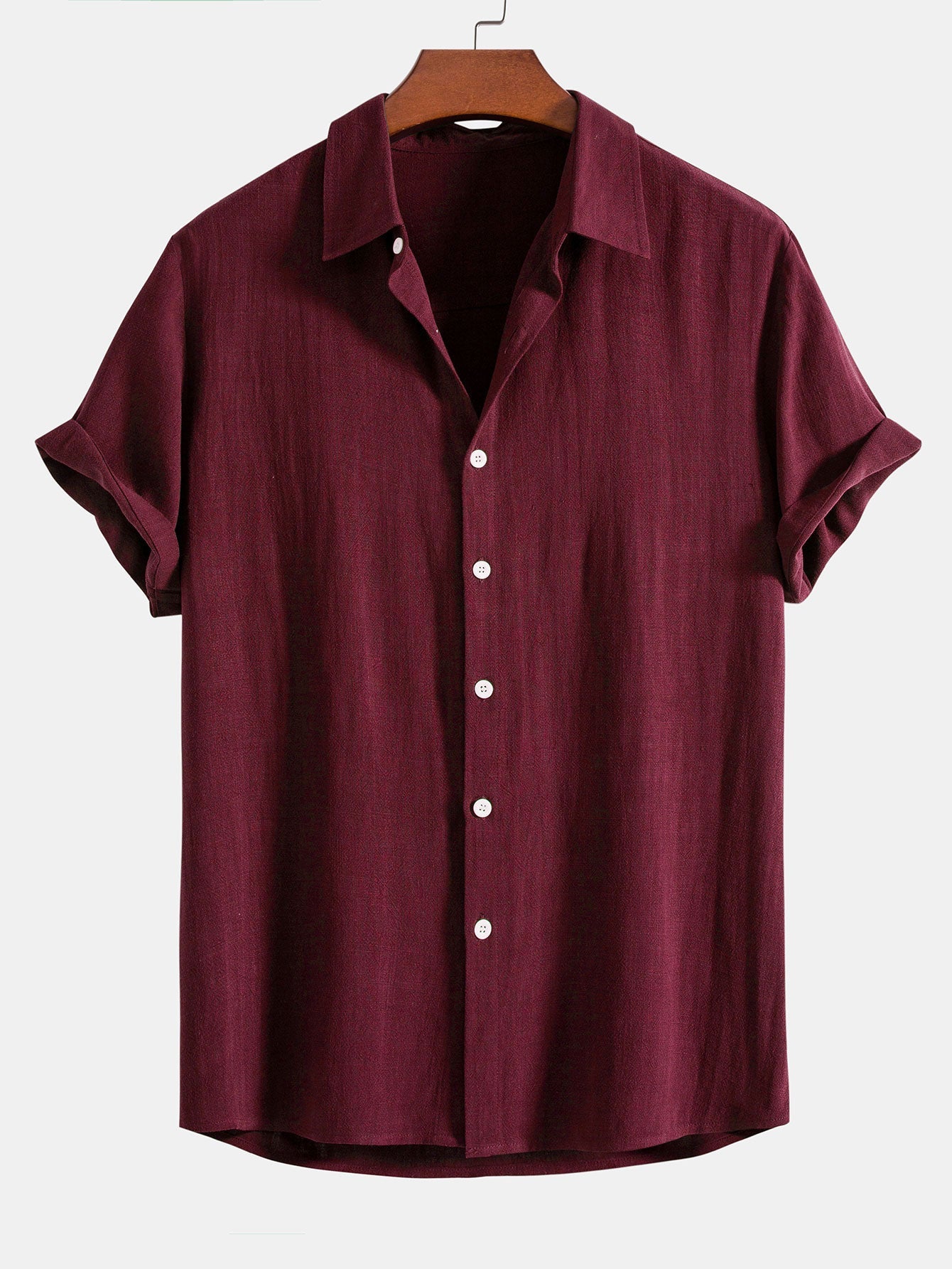 Linen-Rayon Blend Button-Up Shirt with Wrinkle-Textured Straight Leg Pants