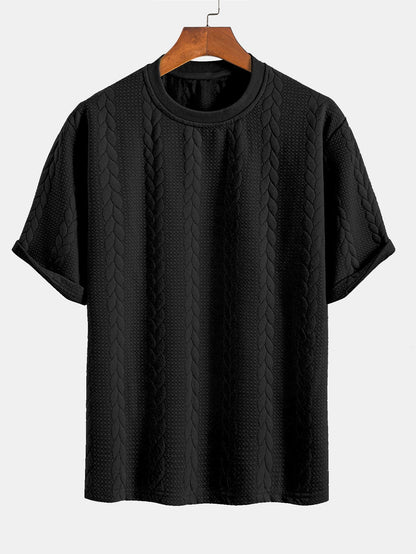 Comfortable Mid-Length Sleeve Twist Jacquard Tee & Shorts Set