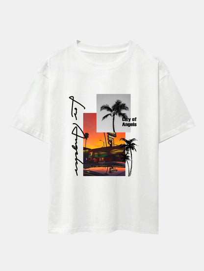 Los Angeles Landscape Graphic Oversized T-Shirt & Swim Shorts Set