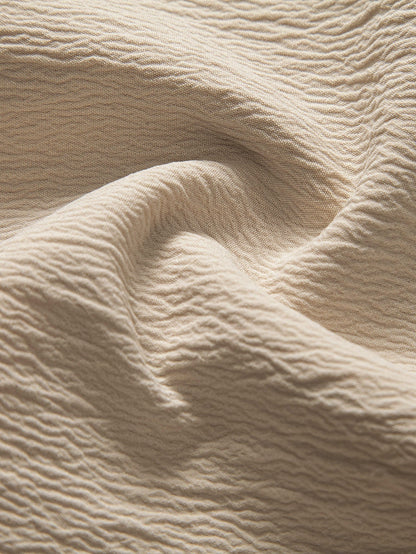 Linen-Rayon Blend Button-Up Shirt with Wrinkle-Textured Straight Leg Pants