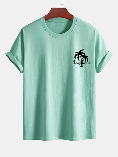 California Palm Tree Graphic Cotton Tee & Swim Shorts Set