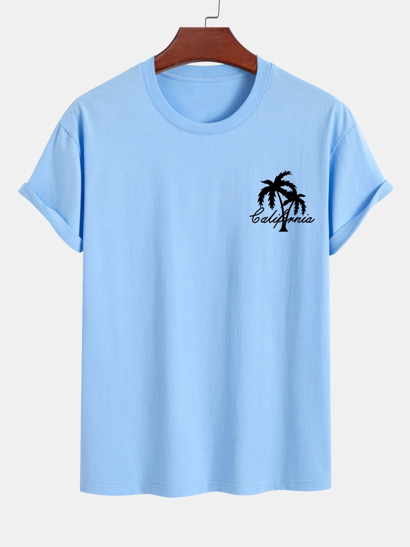 California Palm Tree Graphic Cotton Tee & Swim Shorts Set