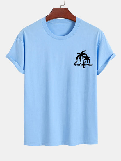 California Palm Tree Graphic Cotton Tee & Swim Shorts Set