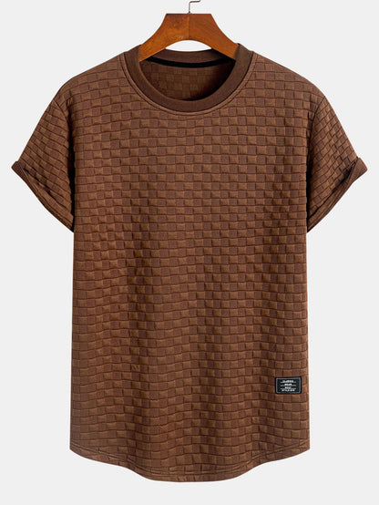Checkerboard Jacquard T-Shirt with Arc Hem