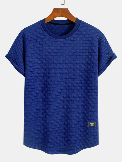 Checkerboard Jacquard T-Shirt with Arc Hem