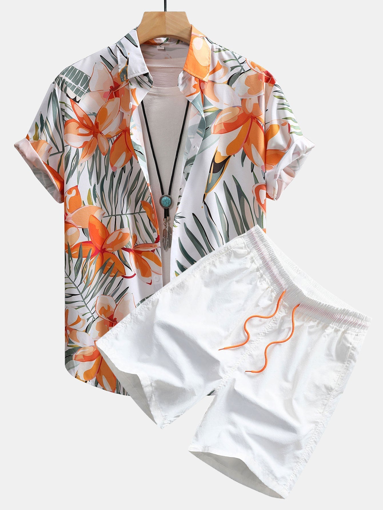Floral Print Button-Up Shirt & Swim Shorts Set