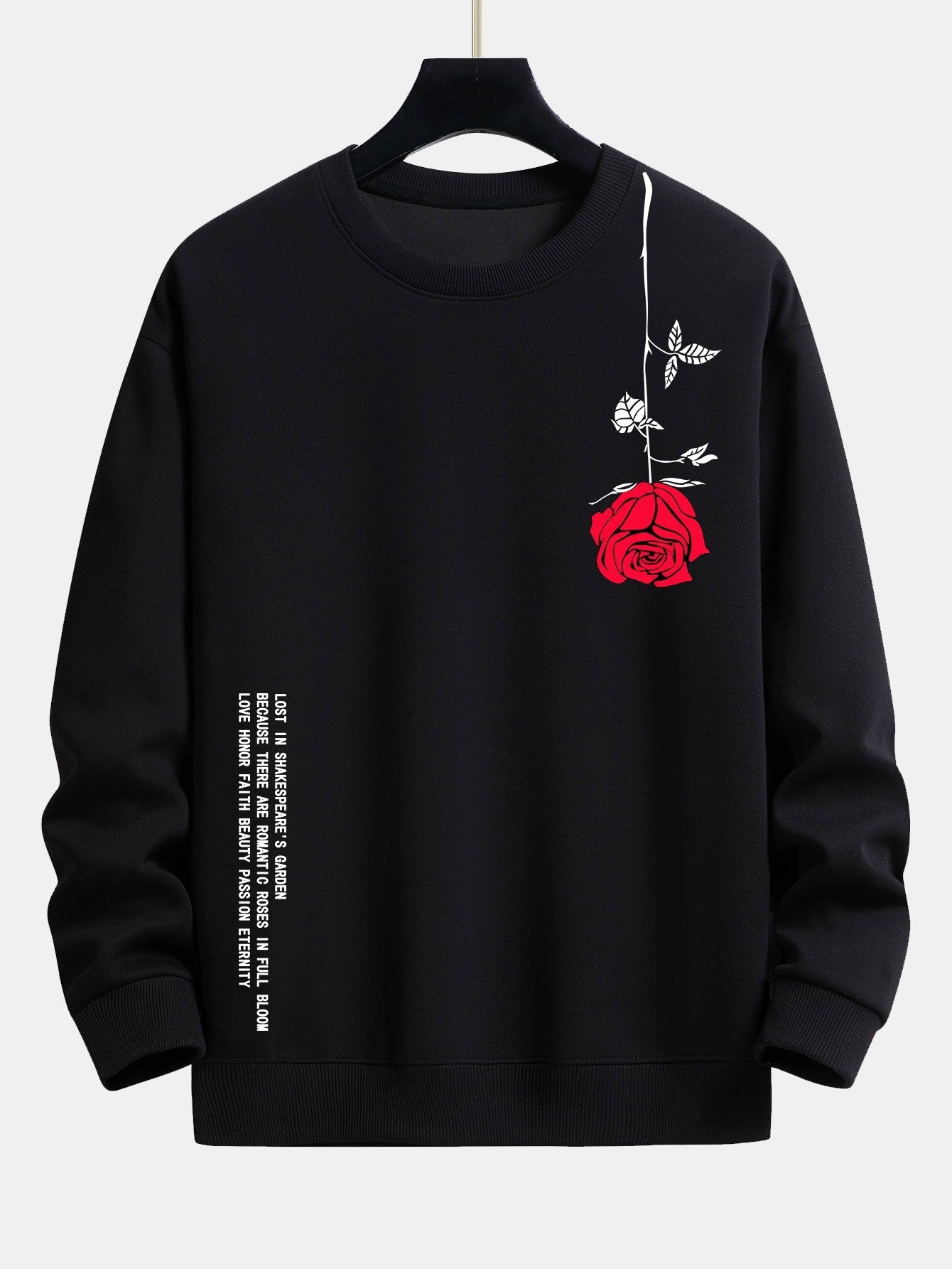 Relaxed Fit Sweatshirt with Slogan and Rose Print