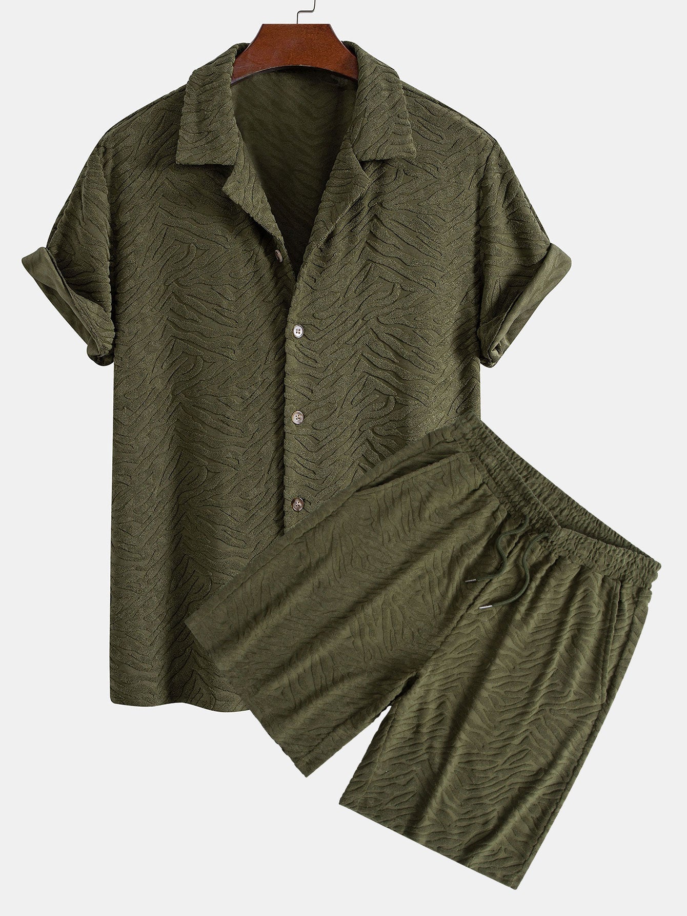 Cuban Shirt and Shorts Set with Animal Texture Terry