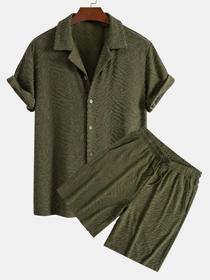 Cuban Shirt and Shorts Set with Animal Texture Terry