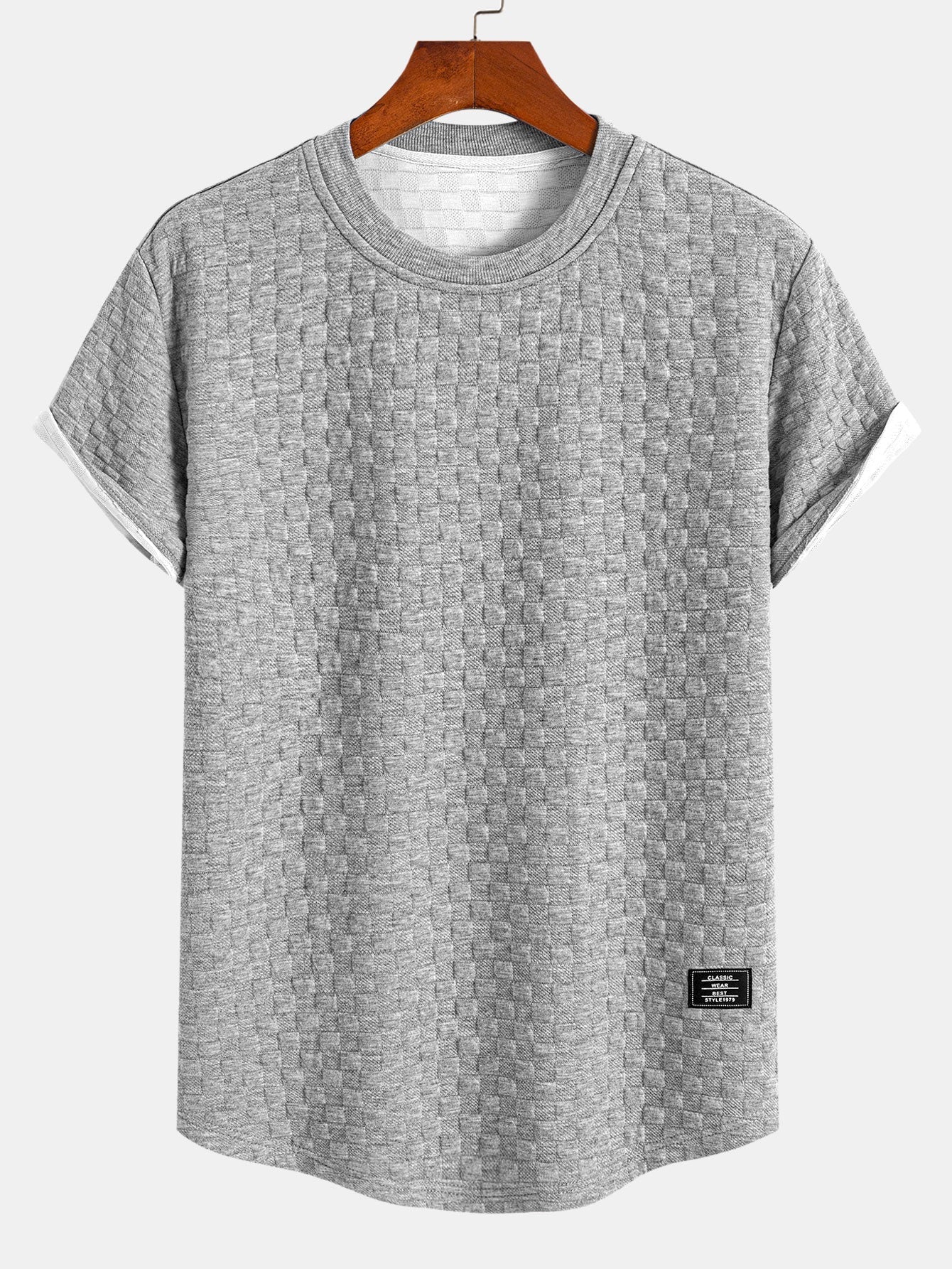 Checkerboard Jacquard T-Shirt with Arc Hem
