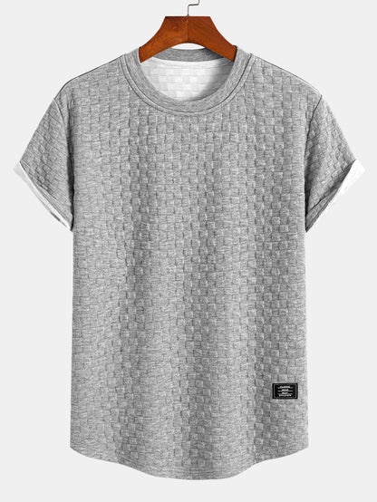 Checkerboard Jacquard T-Shirt with Arc Hem