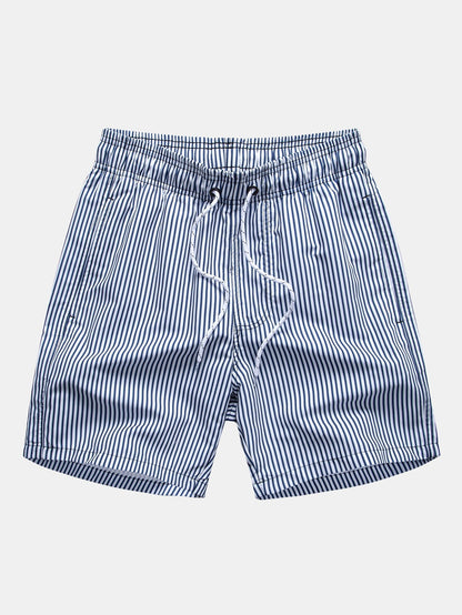 Button-Up Shirt with Palm Tree Print & Striped Swim Shorts