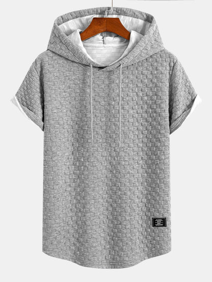 Checkerboard Jacquard Hooded T-Shirt with Arc Hem & Matching Shorts
