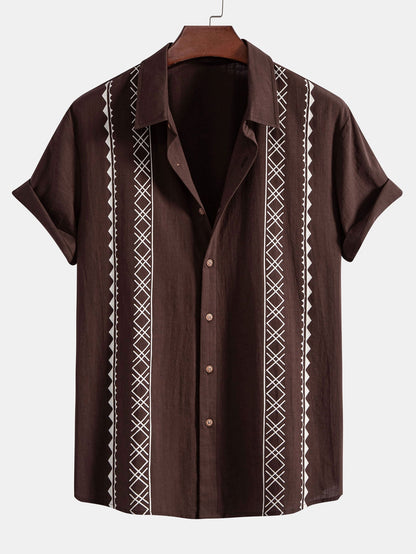Geometric Patterned Linen-Style Shirt