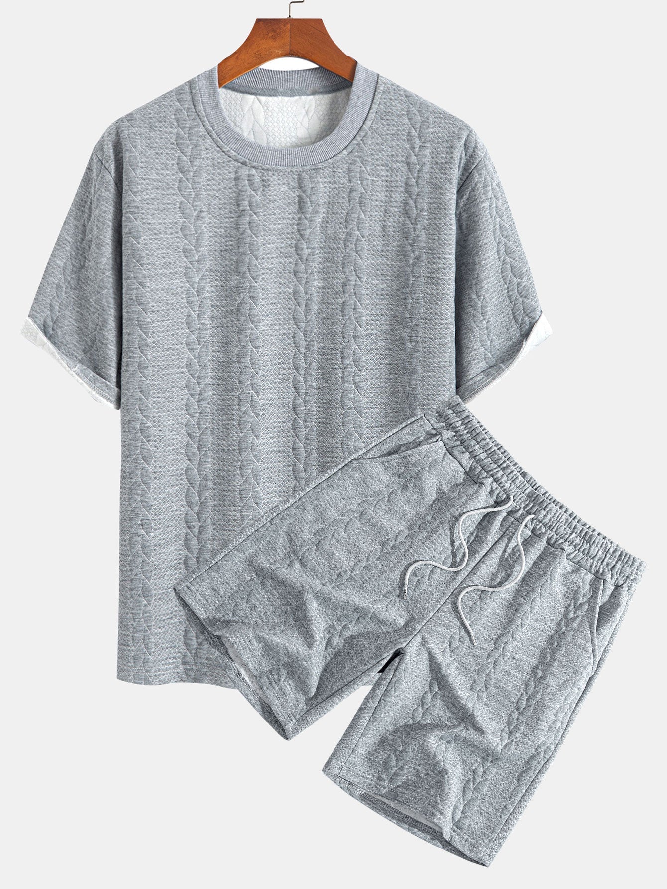 Comfortable Mid-Length Sleeve Twist Jacquard Tee & Shorts Set