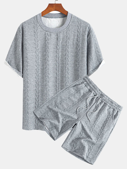 Comfortable Mid-Length Sleeve Twist Jacquard Tee & Shorts Set