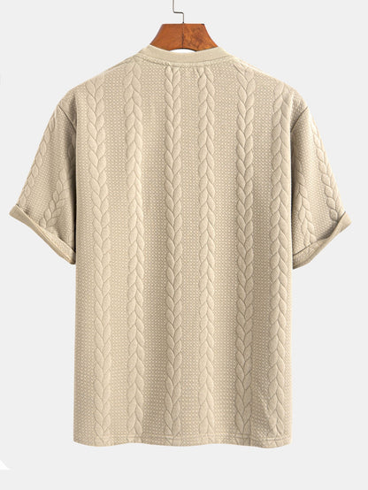 Comfortable Mid-Length Sleeve Twist Jacquard Tee & Shorts Set