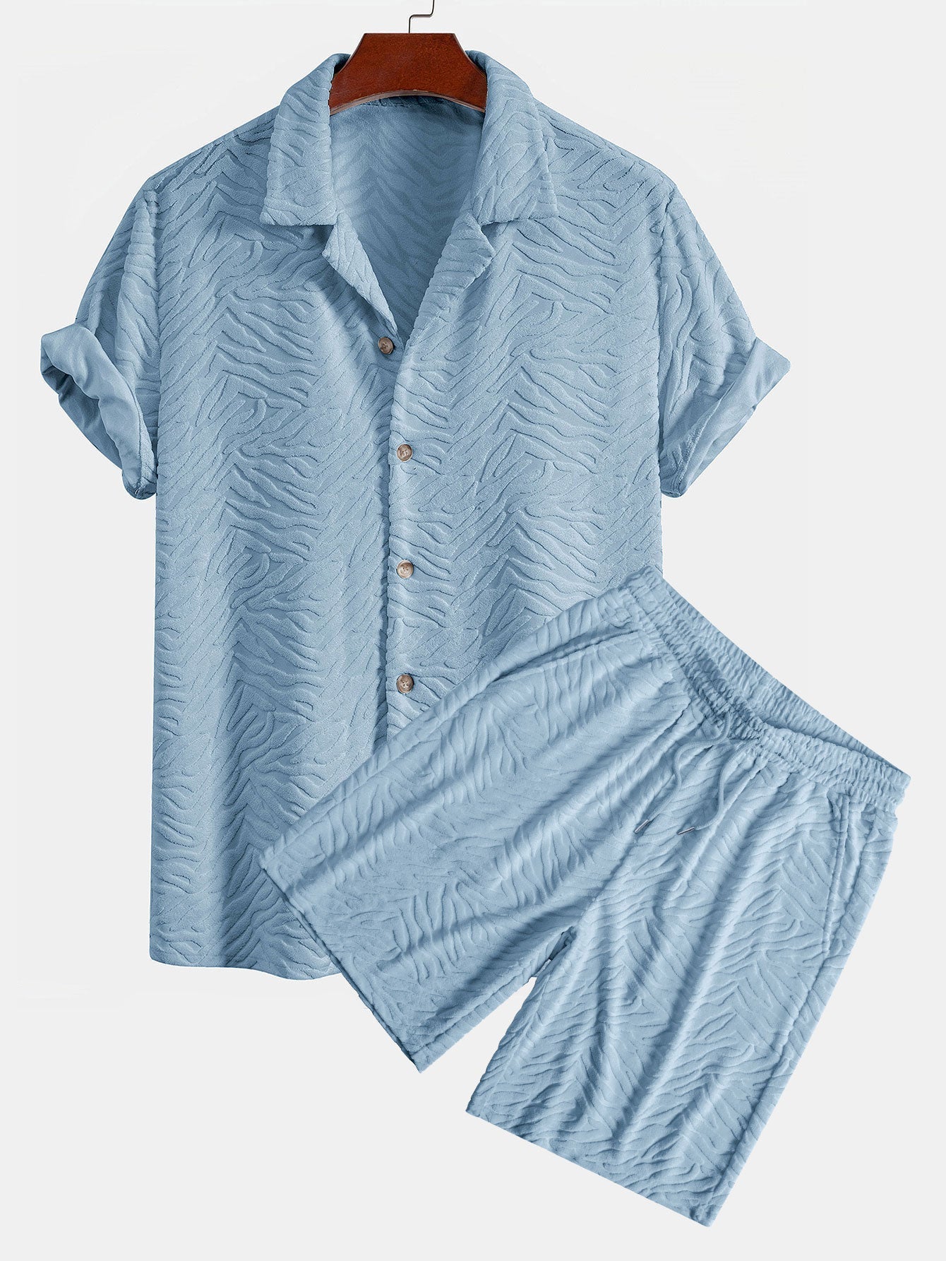 Cuban Shirt and Shorts Set with Animal Texture Terry