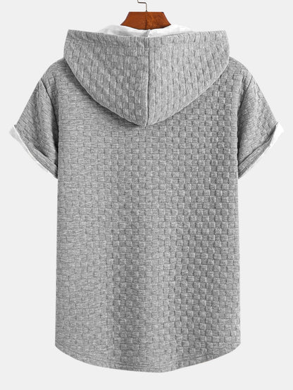 Checkerboard Jacquard Hooded T-Shirt with Arc Hem & Matching Shorts