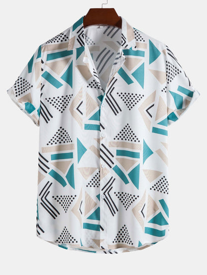 Geometric Pattern Shirt and Swim Shorts Set