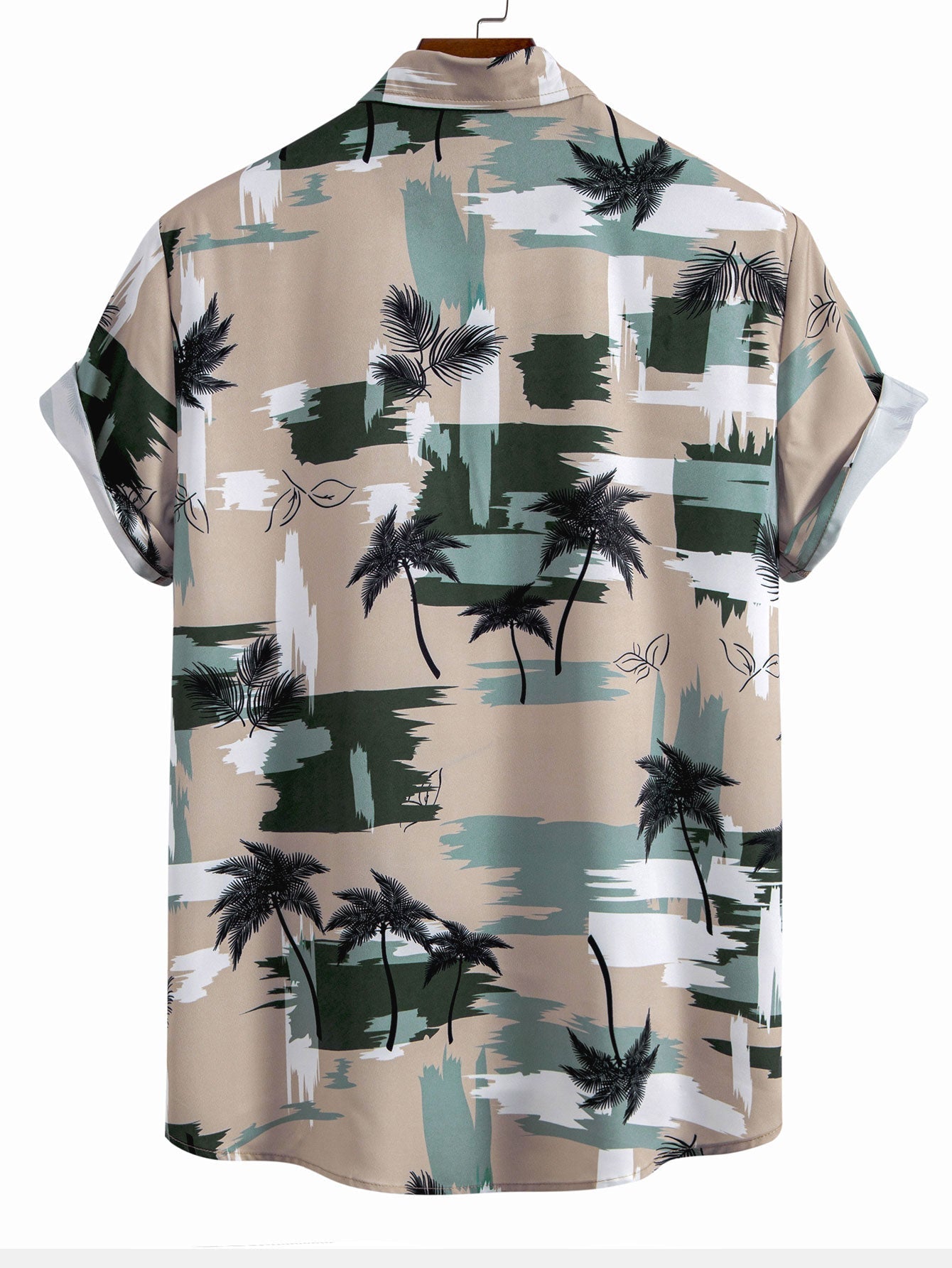 Color Block Palm Tree Print Button-Up Shirt with Matching Swim Shorts