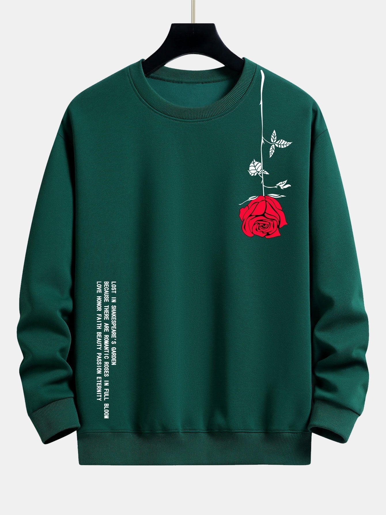 Relaxed Fit Sweatshirt with Slogan and Rose Print
