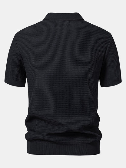 V-Neck Polo Shirt with Wave Jacquard Knit