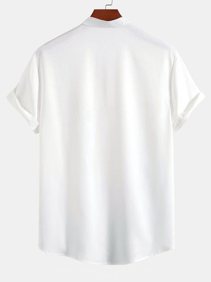 Stand Collar Shirt with Ink Landscape Artwork