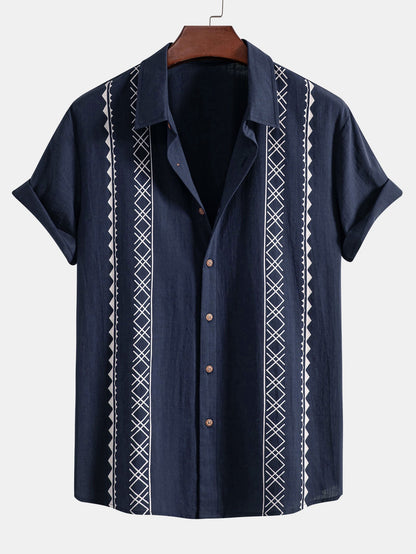 Geometric Patterned Linen-Style Shirt