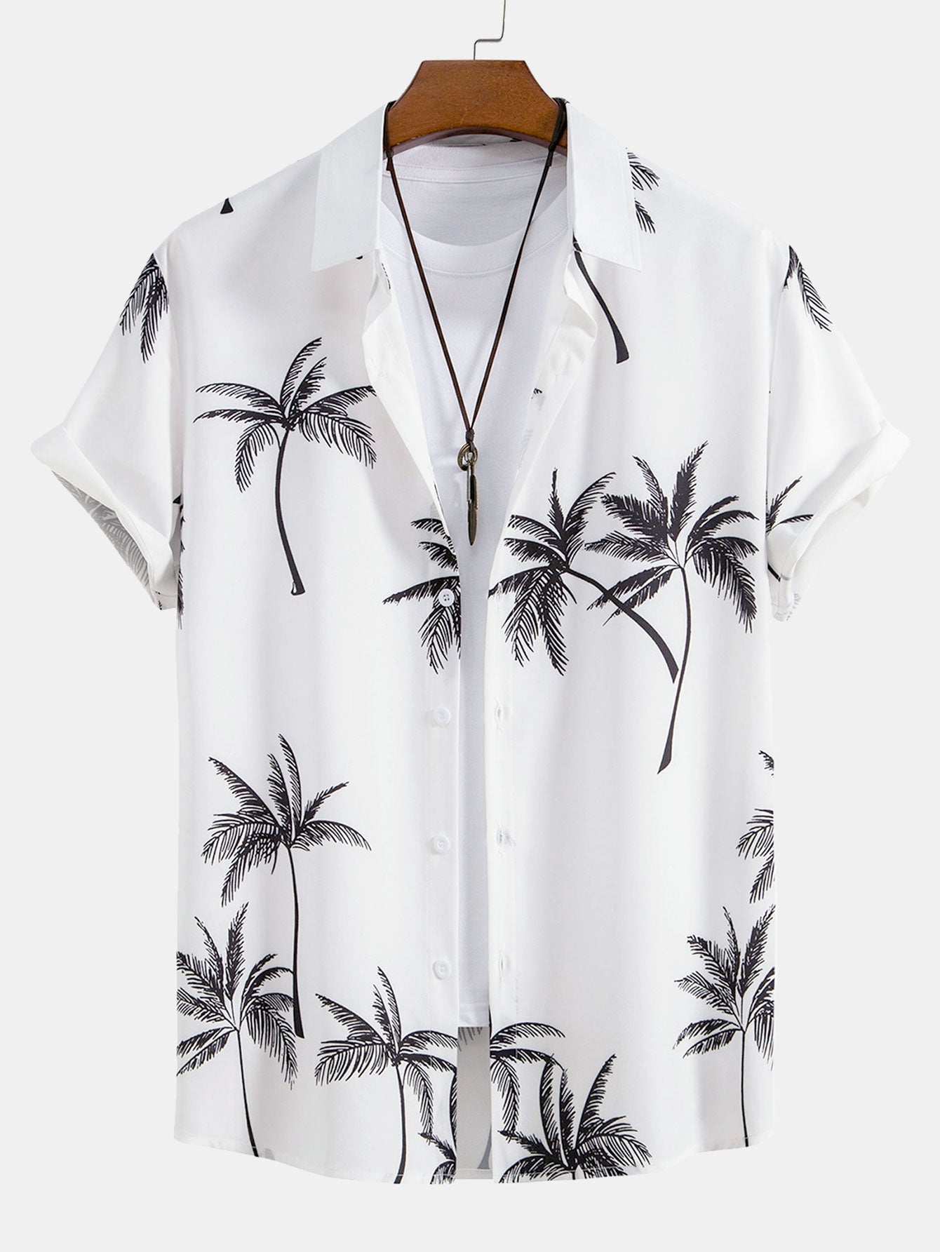 Button-Up Shirt with Palm Tree Print & Striped Swim Shorts