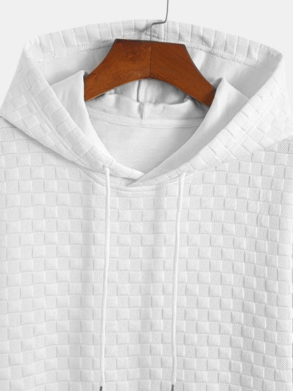 Checkerboard Jacquard Hooded T-Shirt with Arc Hem & Matching Shorts