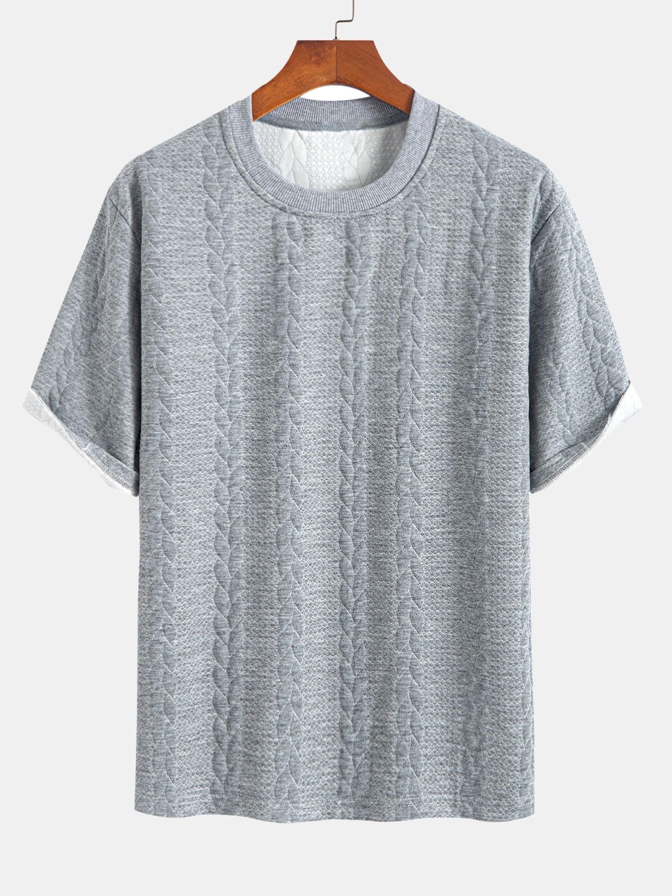 Comfortable Mid-Length Sleeve Twist Jacquard Tee & Shorts Set