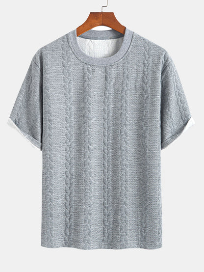 Comfortable Mid-Length Sleeve Twist Jacquard Tee & Shorts Set