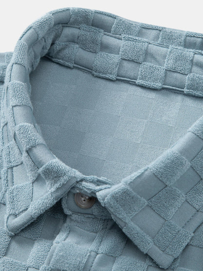 Checkerboard Terry Cloth Shirt and Shorts Set