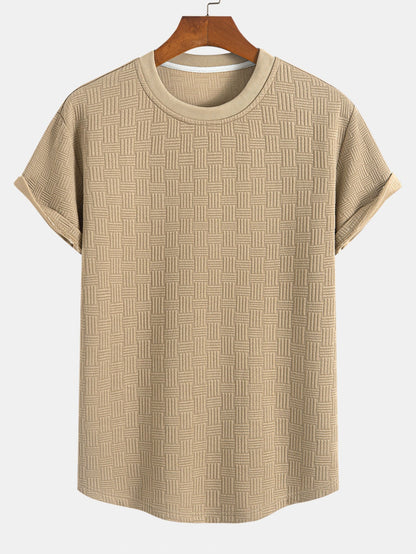Striped Jacquard T-Shirt with Arc Hem