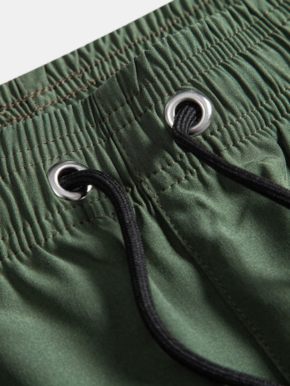 Color Block Palm Tree Print Button-Up Shirt with Matching Swim Shorts