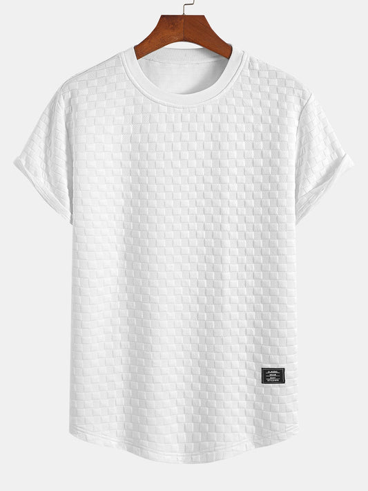 Checkerboard Jacquard T-Shirt with Arc Hem