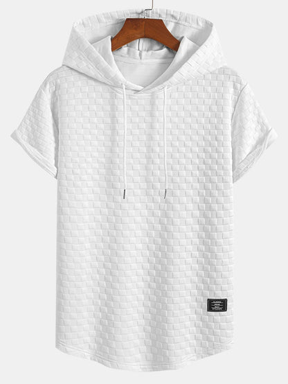 Checkerboard Jacquard Hooded T-Shirt with Arc Hem & Matching Shorts
