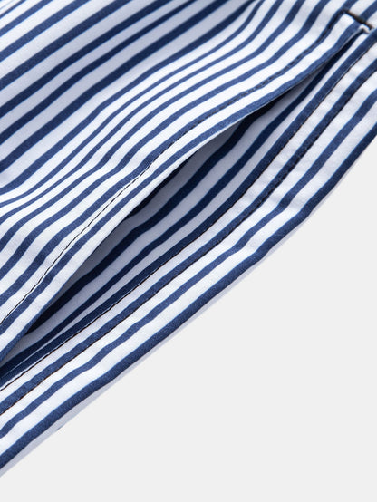 Button-Up Shirt with Palm Tree Print & Striped Swim Shorts