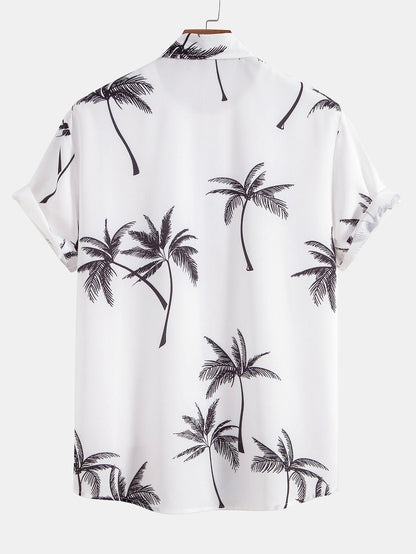 Button-Up Shirt with Palm Tree Print & Striped Swim Shorts
