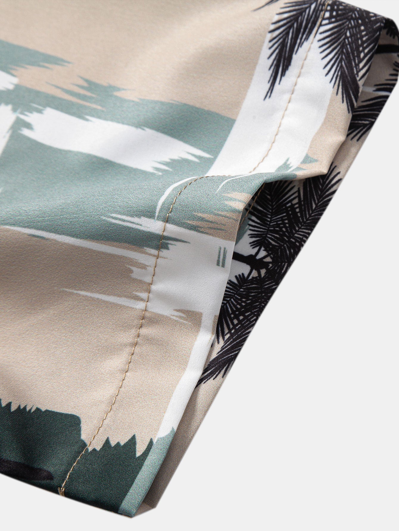 Color Block Palm Tree Print Button-Up Shirt with Matching Swim Shorts