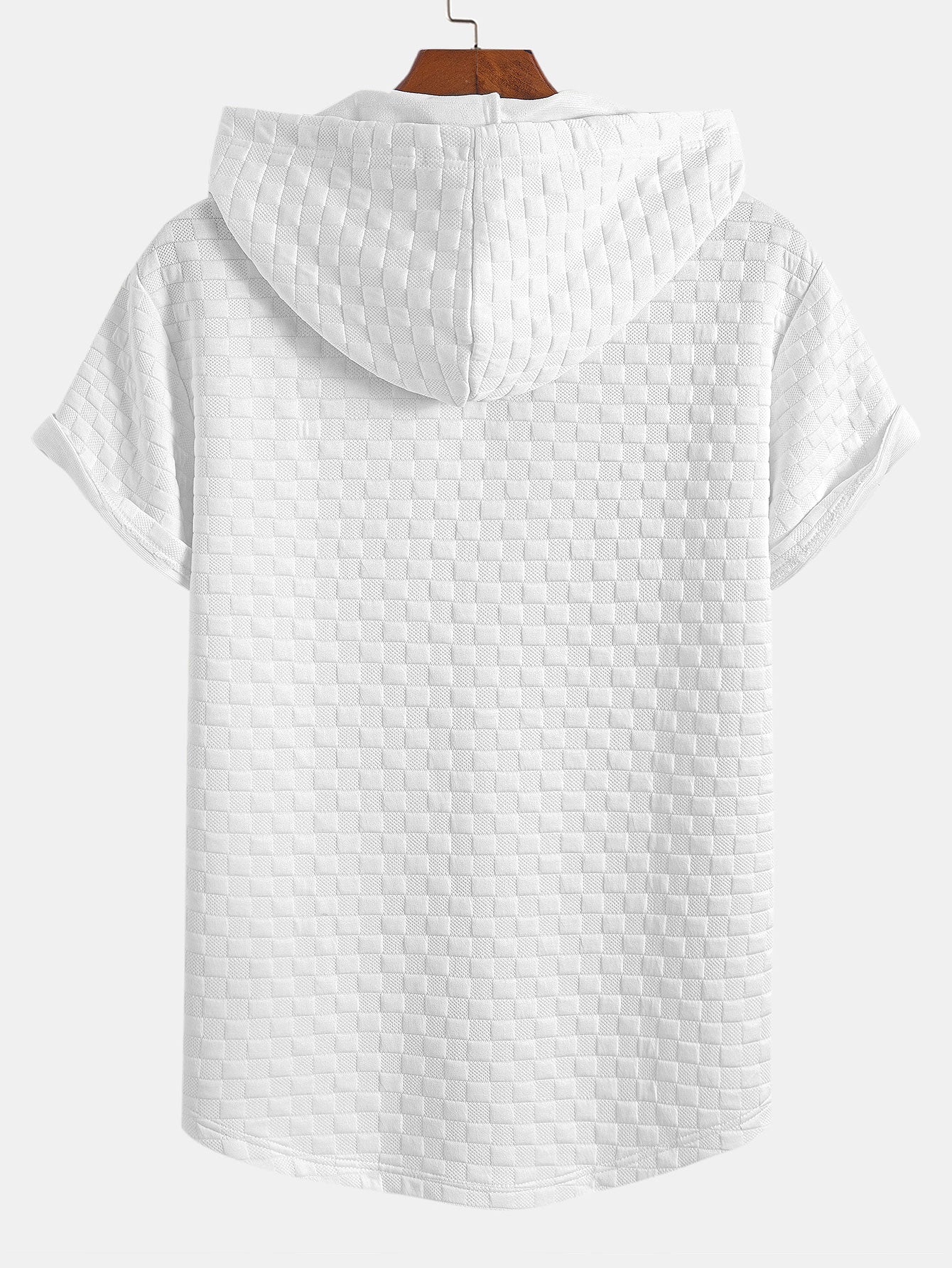 Checkerboard Jacquard Hooded T-Shirt with Arc Hem & Matching Shorts