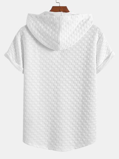 Checkerboard Jacquard Hooded T-Shirt with Arc Hem & Matching Shorts