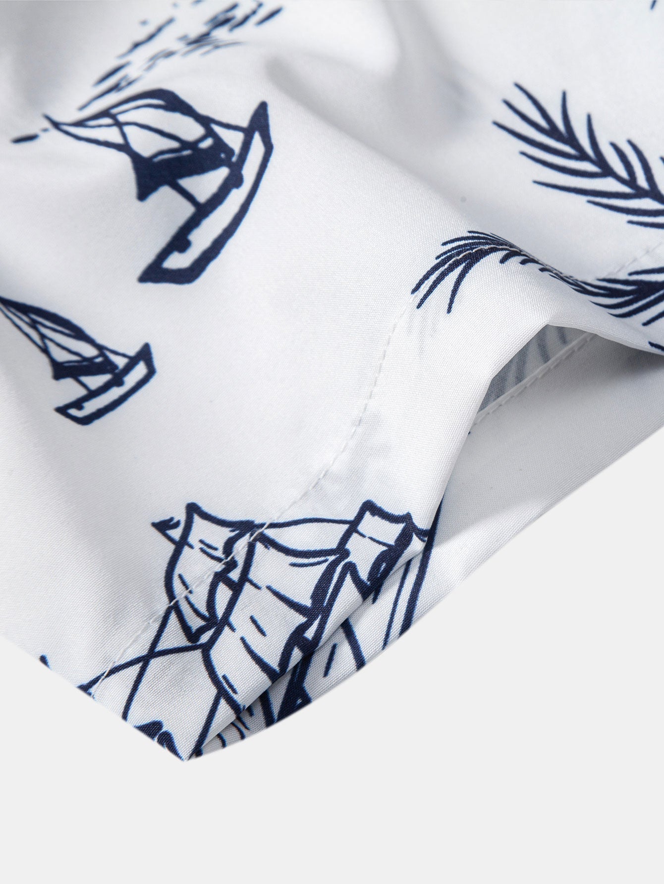 Island-Inspired Sailing Print Button-Up Shirt with Straight Leg Ribbed Pants