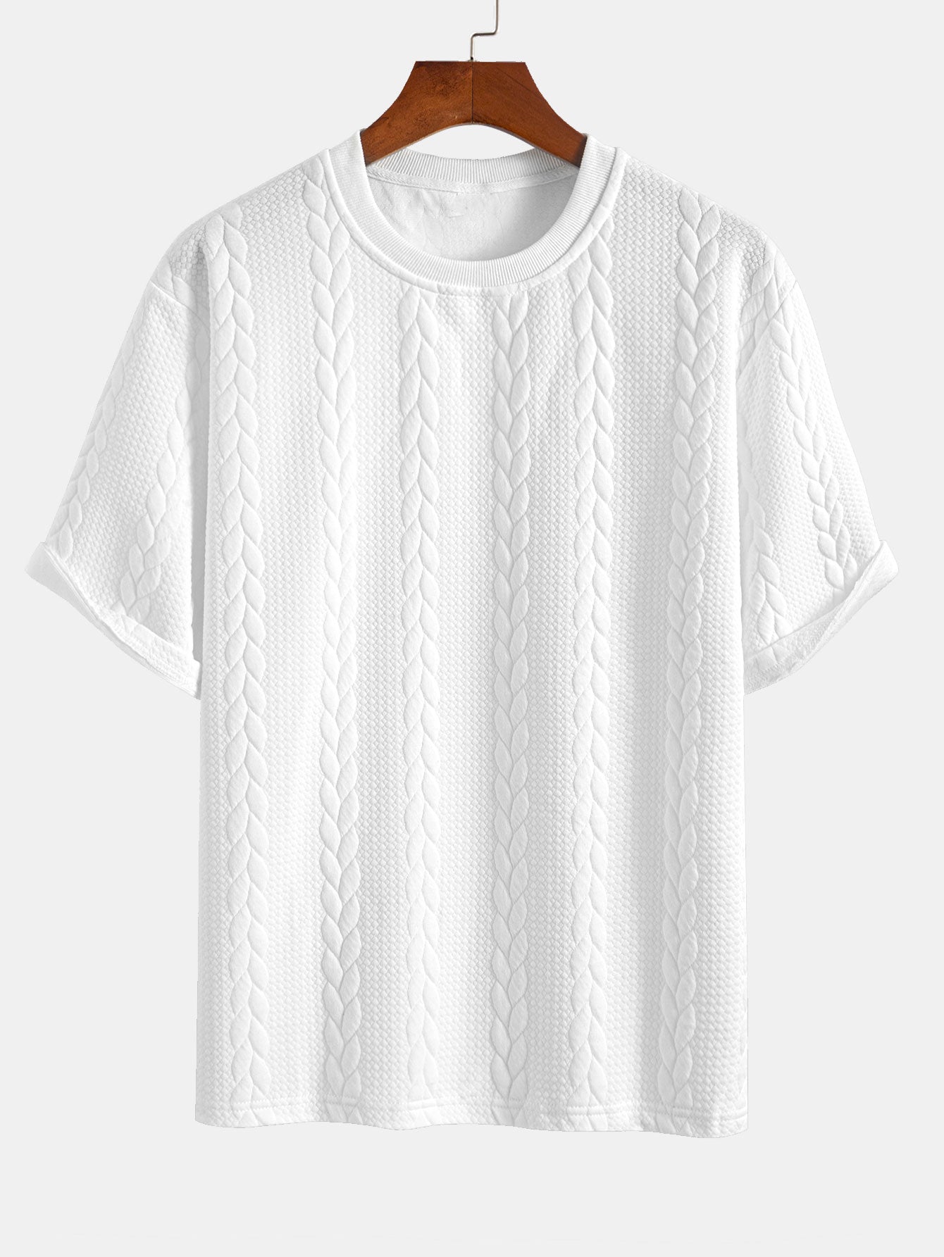 Comfortable Mid-Length Sleeve Twist Jacquard Tee & Shorts Set