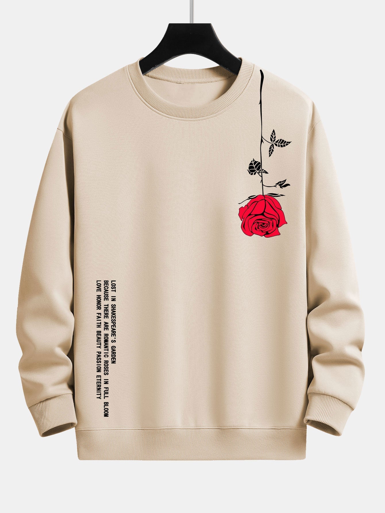 Relaxed Fit Sweatshirt with Slogan and Rose Print
