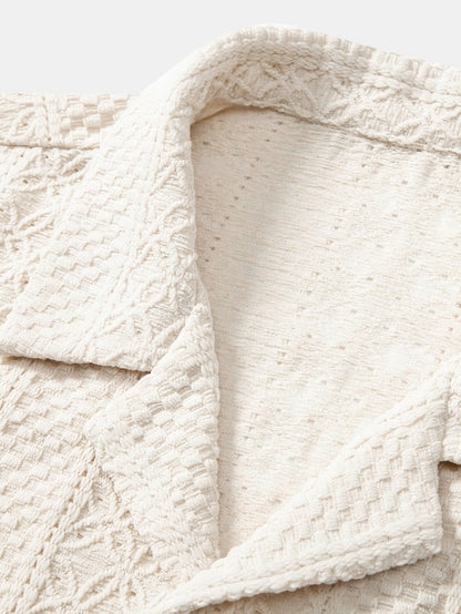 Floral Checkered Jacquard Cuban Shirt